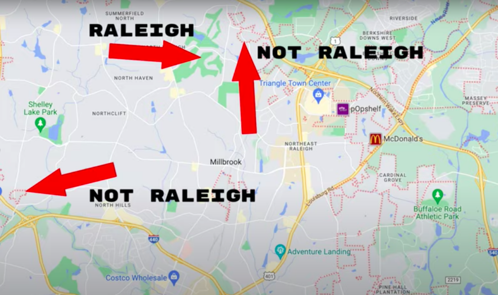 Before you move to NC, you should know that not all areas that seem to be in the city limits are actually part of the city.