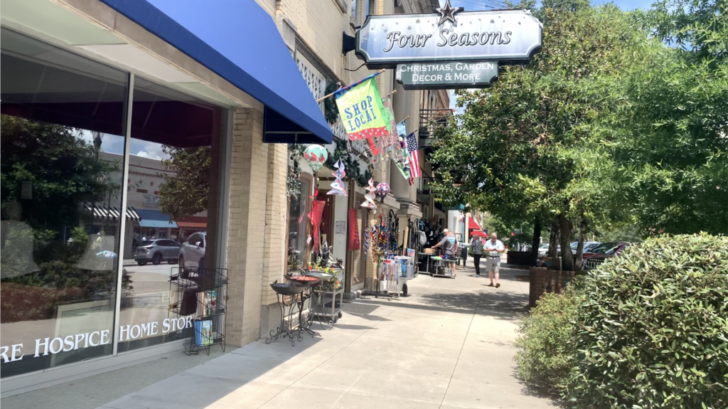 Downtown Hendersonville, NC has many quaint shops in a walkable downtown and is a popular retirement spot in North Carolina.