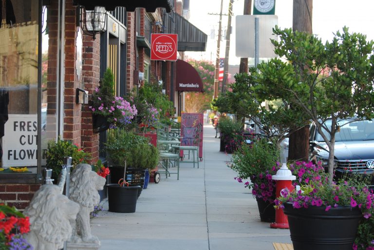 Streetscape in Downtown Mebane, North Carolina.