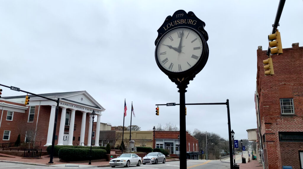 Downtown Louisburg NC sits on the banks of the Tar River.