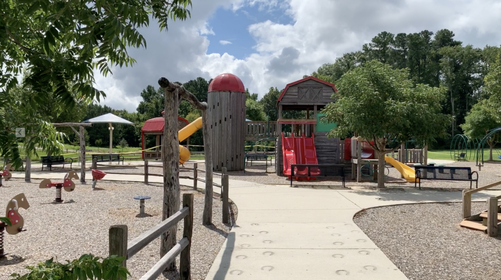 Knightdale station park has a playground, splashpad, walking trails and fields.