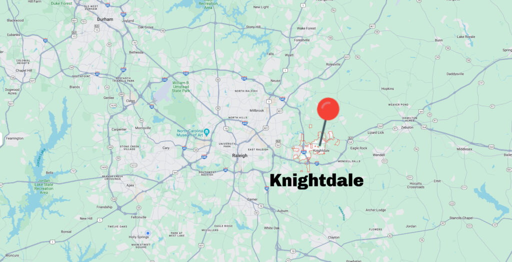 Knightdale is on the eastern side of Raleigh, NC and about 28 miles to Research Triangle Park.