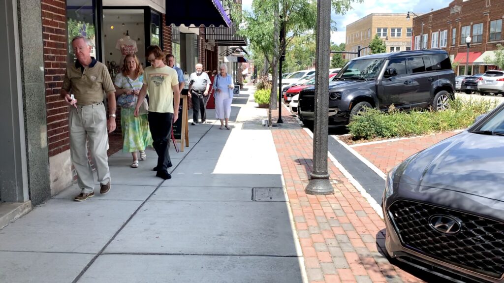 Shoppers walking around in downtown Sanford, NC