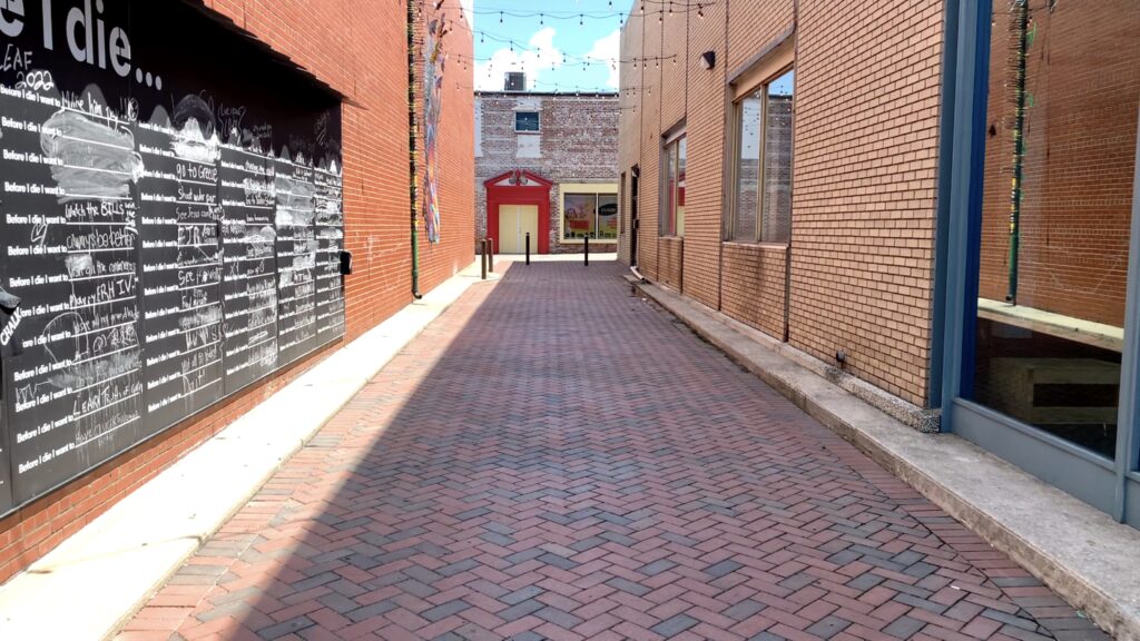 This alleyway in Sanford NC is decorated with public art.