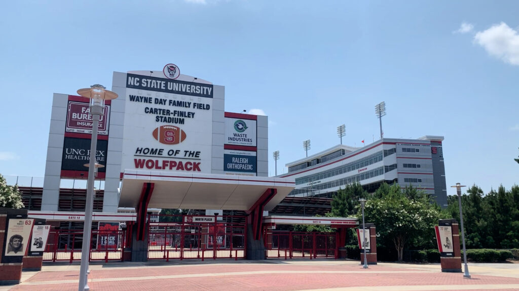 living in raleigh, nc doesn't mean you have to give up sports.  Carter Finley Stadium and the PNC Arena are in West Raleigh.