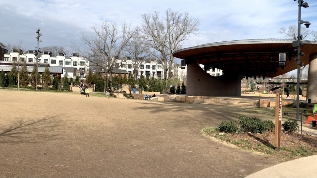 The new Cary Downtown Park has an amphitheater as well as playgrounds and walking trails.