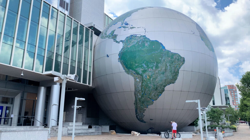 Enormous globe outside the NC Science museum in Raleigh, NC.