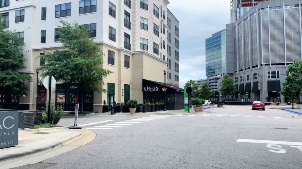 The North Hills area of Raleigh has been rebranded as Midtown.  It has a modern urban feel with residential, commercial and shopping. Streetscape of North Hills.