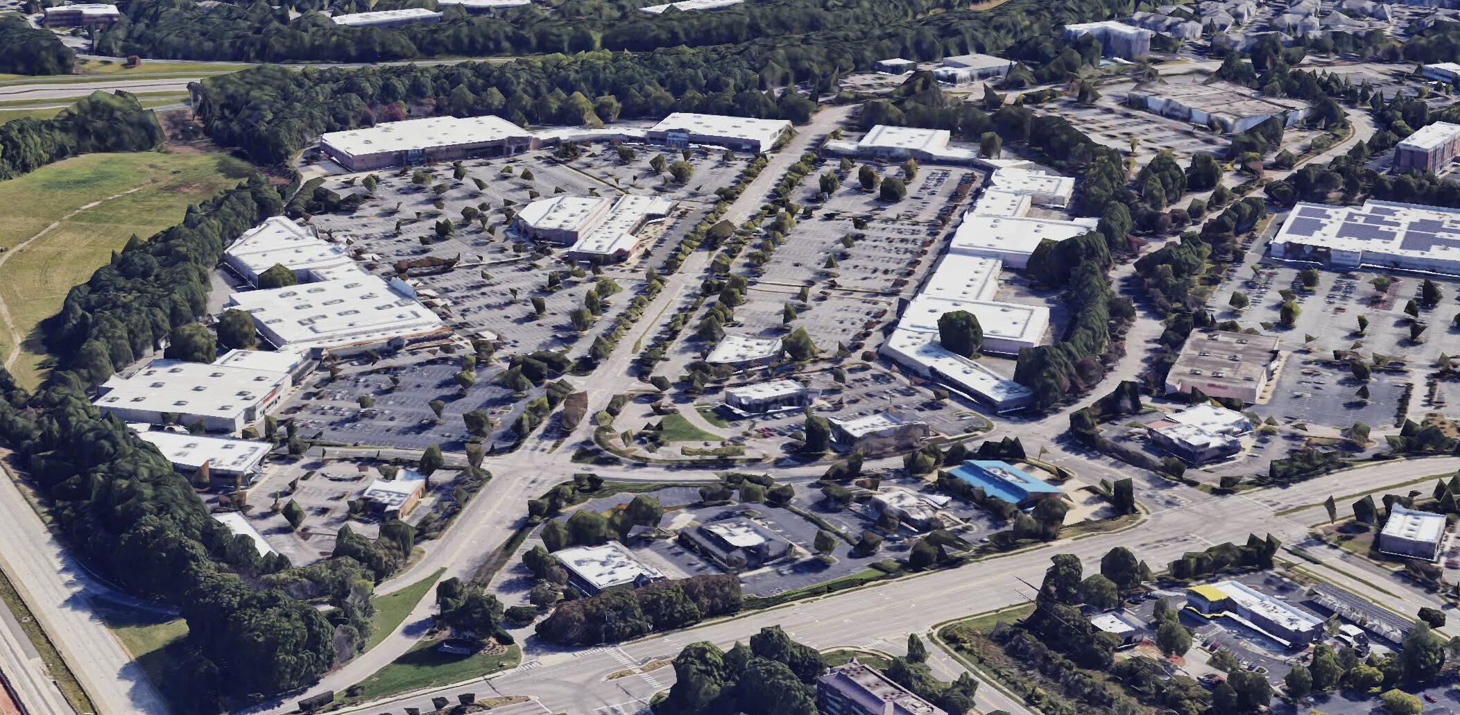 Crossroads Plaza aerial view.  Crossroads is one of the major shopping centers in Cary, NC.