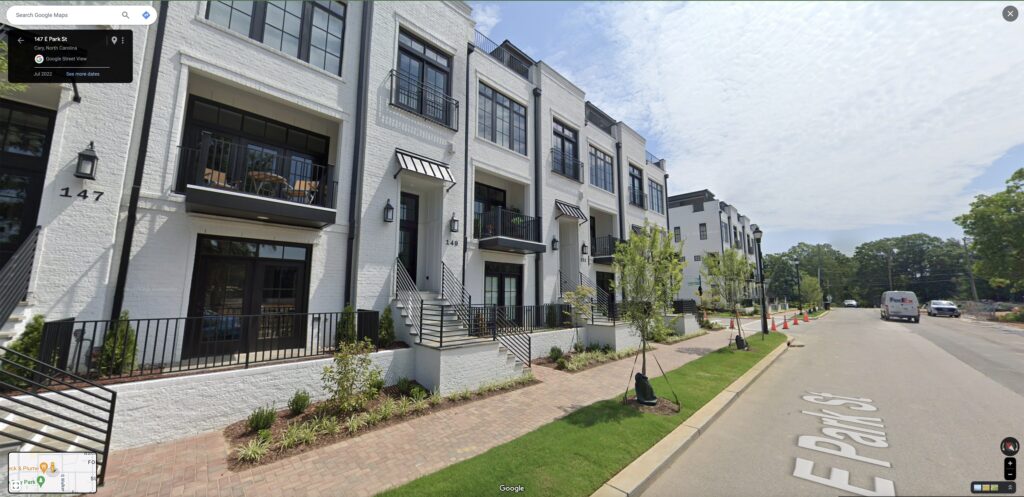 Luxury Townhomes were built to overlook the new Cary Downtown Park.