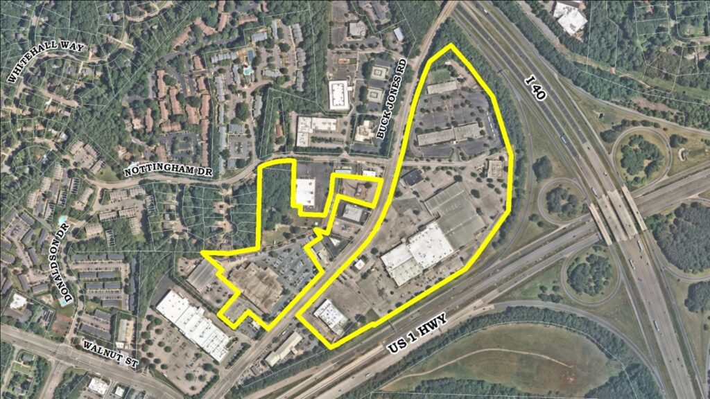 Map of South Hills Mall area. The owners of the South Hills Mall property have requested rezoning for the parcel to create a mixed use development.