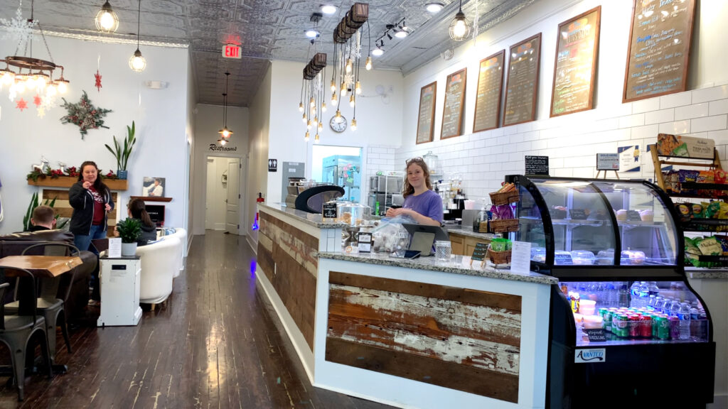 Barista greets customers at the Creative Cup in Zebulon, NC.