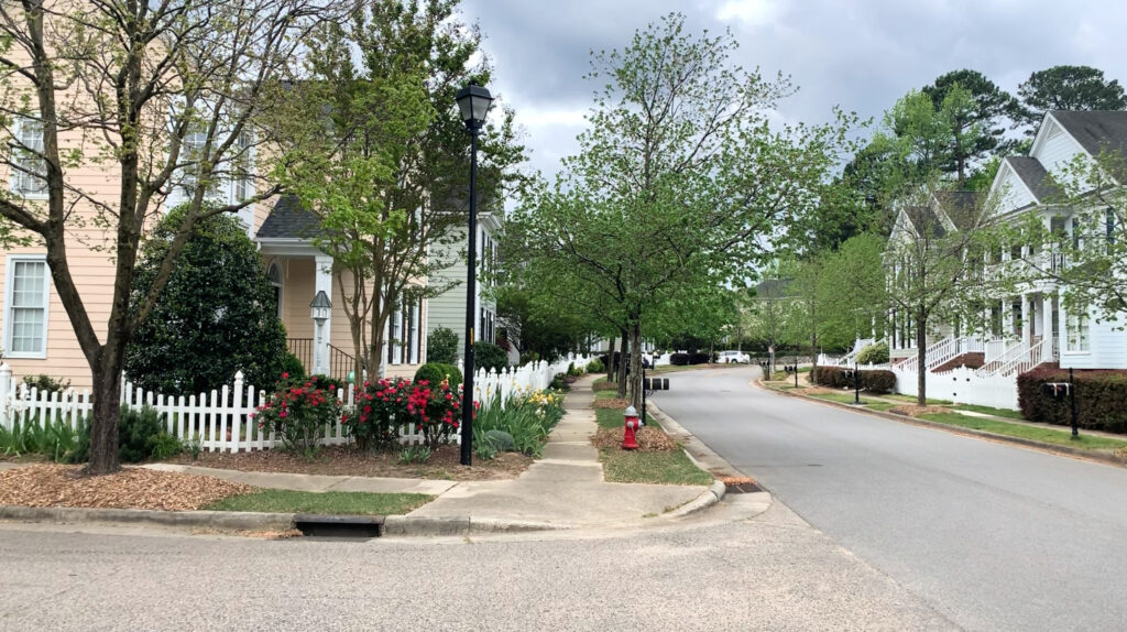 Charleston styled streetscape in Carpenter Village, Cary NC