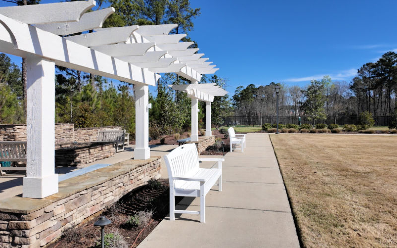 Firepit and benches at Creekside at Bethpage, Durham NC